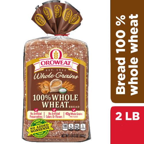 BREAD 100 % WHOLE WHEAT OROWHEAT - 2 LB / 32 OZ*