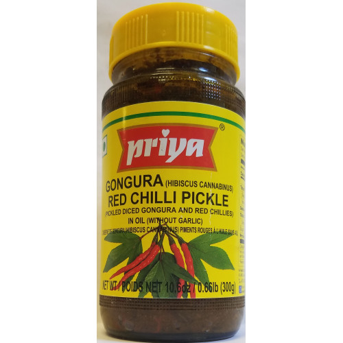 PICKLE GONGURA RED CHILLI WITHOUT GARLIC PRIYA - 300 GMS / 10.6 OZ