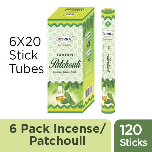 PACK INCENSE / AGAR BATTI - GOLDEN PATCHOULI IXORRA - 6 X 20 STICK TUBES - TOTAL 120 STICKS